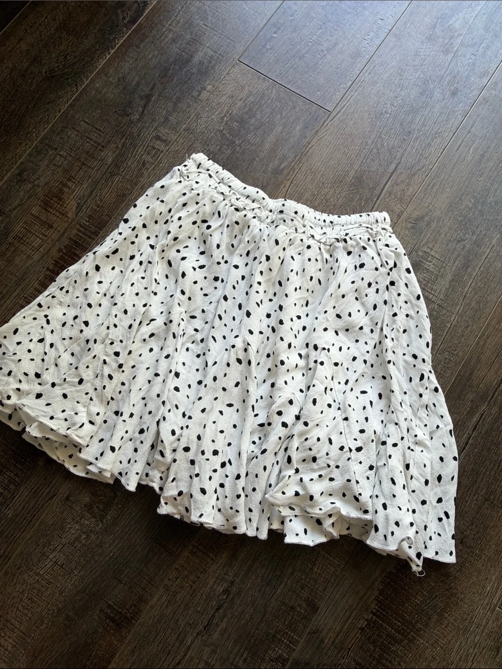White Black Dot Ruffle Skater Skirt